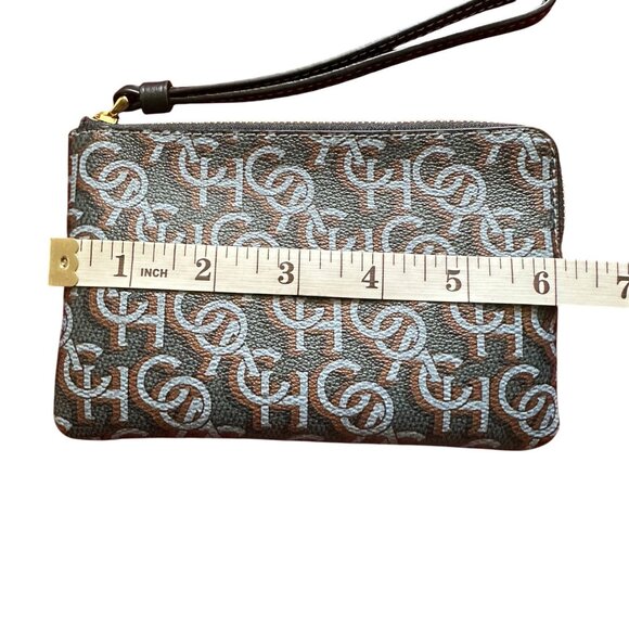 Coach Signature Monogram Navy Blue Wristlet Pouch 6.5" X 4.5" Leather Womens - Picture 6 of 9
